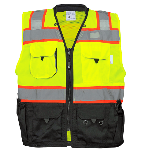 FrogWear® Premium HV Lime Polyester Surveyors Safety Vest