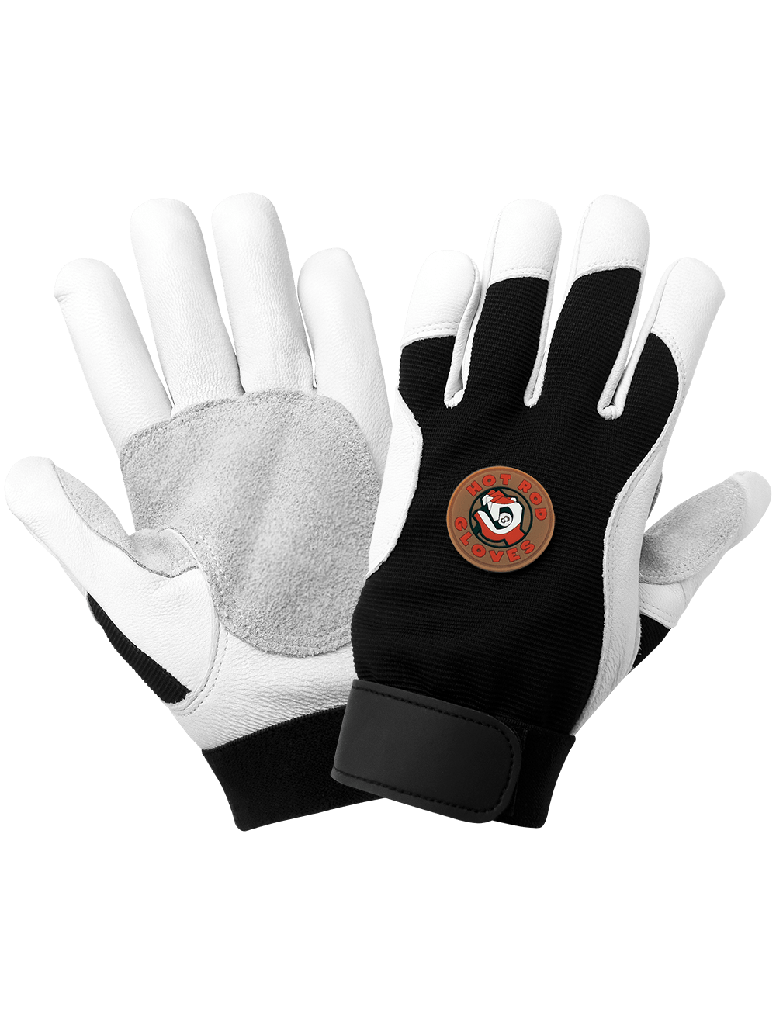 Hot Rod Gloves® Premium goatskin palm gloves reinforced with anti-shock/vibration padding