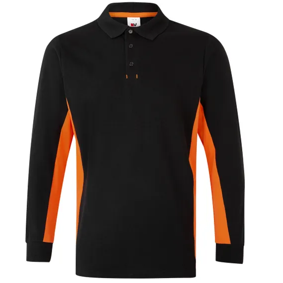 [105514.00/16.02] 105514 Long Sleeve Two-Tone Polo  (SM, Black/Orange)