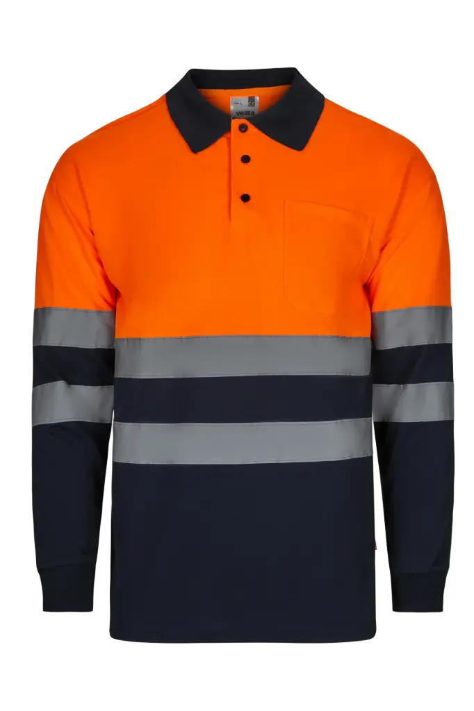 [305507.01/19.02] 305507 HV LS Two-Tone Polo  (SM, Marine/HV Orange)