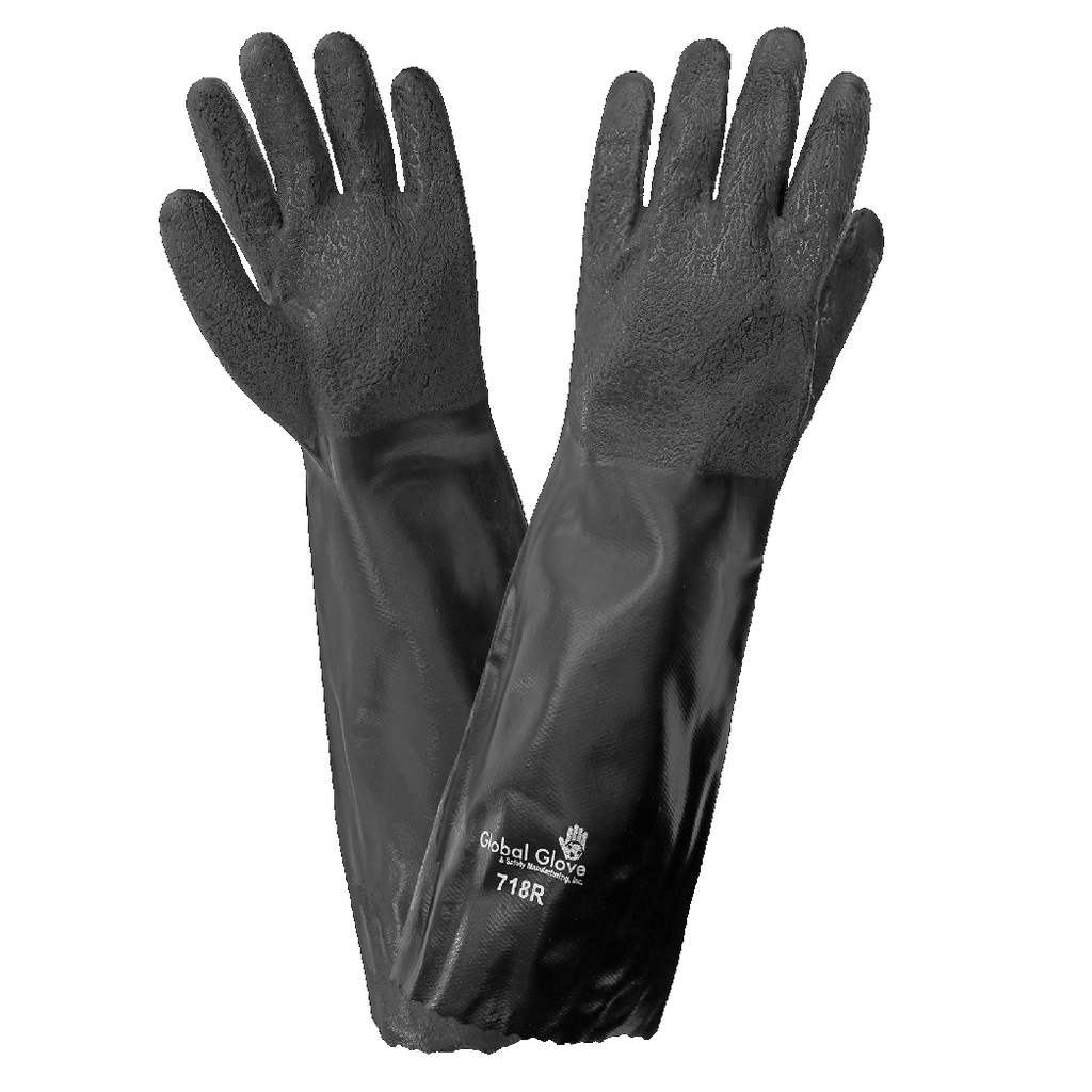 JERSEY LINER DOUBLE-COATED WITH BLACK PVC 18-INCH CHEMICAL HANDLING GLOVES - 718R - XL